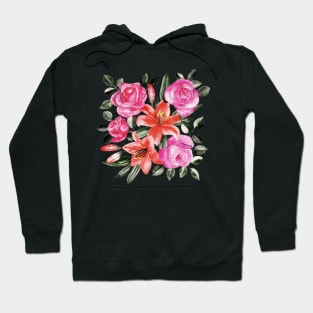 Roses and Lilies in watercolor Hoodie